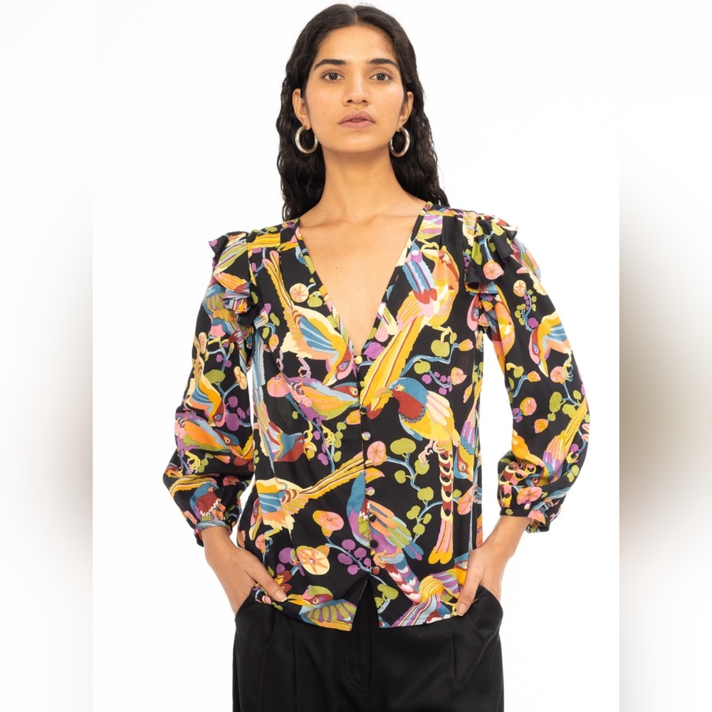 Banjanan Black Jet Elise Top Blouse NWOT Size Small